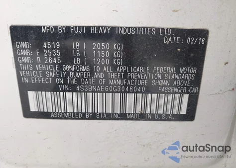 2016 Subaru Legacy 2.5I Premium from USA, damaged, VIN 4S3BNAE60G3048040